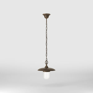 Outdoor brass pendant lamp with glass, adjustable chain and transparent diffuser, Italian rustic design for gardens by Ghidini 1849 - Finish: OAS Antique Brass