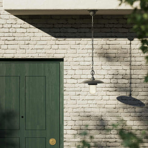 Outdoor brass pendant lamp with glass, adjustable chain and transparent diffuser, Italian rustic design for gardens by Ghidini 1849 - Finish: OBR Dark Bronze