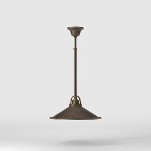 Industrial brass pendant light with wide conical shade perfect for tables and dining areas by Ghidini 1849 - Finish: OBM Bronze Satin Matt Brass