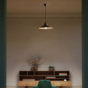 Industrial brass pendant light with wide conical shade perfect for tables and dining areas by Ghidini 1849 - Finish: OBM Bronze Satin Matt Brass