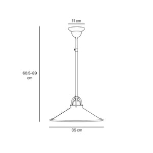 Industrial brass pendant light with wide conical shade perfect for tables and dining areas by Ghidini 1849