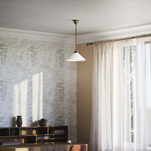 Brass pendant lamp with white cone glass shade classic style adjustable rod round base Italian craftsmanship by Ghidini 1849 | Finish: OBM Bronze Satin Matt Brass