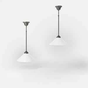 Brass pendant lamp with white cone glass shade classic style adjustable rod round base Italian craftsmanship by Ghidini 1849 | Finish: OBR Dark Bronze