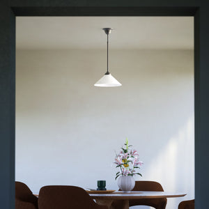 Brass pendant lamp with white cone glass shade classic style adjustable rod round base Italian craftsmanship by Ghidini 1849 | Finish: OBR Dark Bronze