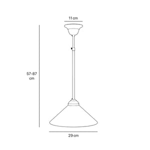 Brass pendant lamp with white cone glass shade classic style adjustable rod round base Italian craftsmanship by Ghidini 1849