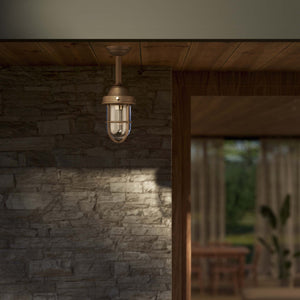 Industrial outdoor brass lamp with protective cage and glass, vintage nautical style for outdoor lighting by Ghidini 1849 - Finish: OBM Bronze Satin Matt Brass