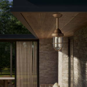 Industrial outdoor brass lamp with protective cage and glass, vintage nautical style for outdoor lighting by Ghidini 1849 - Finish: OBM Bronze Satin Matt Brass