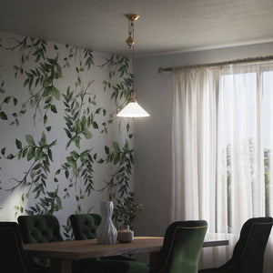 Pendant lamp in brass with a glossy white glass shade and height-adjustable pulley system by Ghidini 1849 - Finish: OBS Bronze Satin Brass