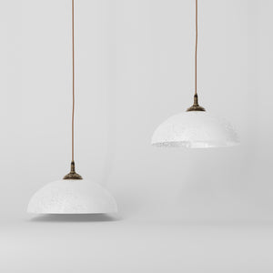 Brass pendant lamp with white speckled shade, whiskey fabric cord, classic design for interiors by Ghidini 1849 - Finish: OAS Antique Brass