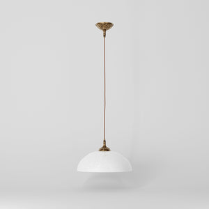 Brass pendant lamp with white speckled shade, whiskey fabric cord, classic design for interiors by Ghidini 1849 - Finish: OBS Bronze Satin Brass