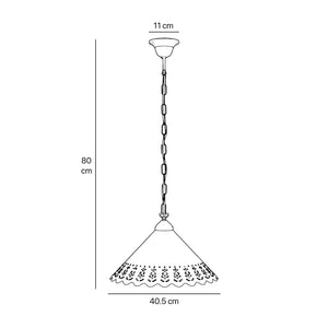 Classic pendant lamp with white pierced ceramic shade floral patterns and brass chain by Ghidini 1849