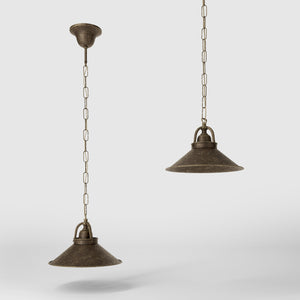 Classic brass pendant light with decorative chain and 25 cm conical shade for elegant lighting by Ghidini 1849 - Finish: OAS Antique Brass