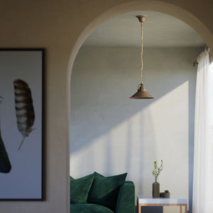 Classic brass pendant light with decorative chain and 25 cm conical shade for elegant lighting by Ghidini 1849 - Finish: OAS Antique Brass