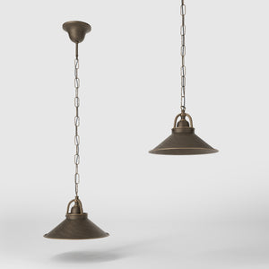 Classic brass pendant light with decorative chain and 25 cm conical shade for elegant lighting by Ghidini 1849 - Finish: OBM Bronze Satin Matt Brass