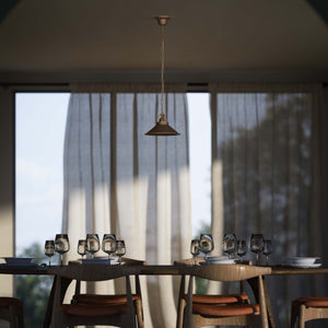 Classic brass pendant light with decorative chain and 25 cm conical shade for elegant lighting by Ghidini 1849 - Finish: OBM Bronze Satin Matt Brass