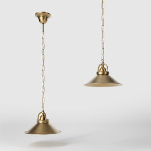 Classic brass pendant light with decorative chain and 25 cm conical shade for elegant lighting by Ghidini 1849 - Finish: OBS Bronze Satin Brass