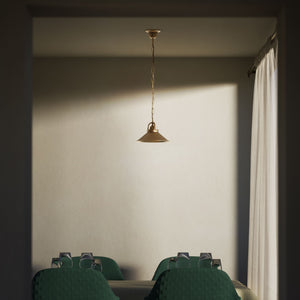 Classic brass pendant light with decorative chain and 25 cm conical shade for elegant lighting by Ghidini 1849 - Finish: OBS Bronze Satin Brass