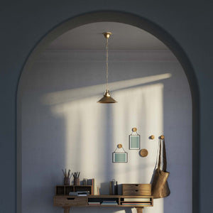 Classic brass pendant light with decorative chain and 25 cm conical shade for elegant lighting by Ghidini 1849 - Finish: OBS Bronze Satin Brass