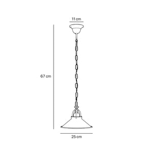 Classic brass pendant light with decorative chain and 25 cm conical shade for elegant lighting by Ghidini 1849