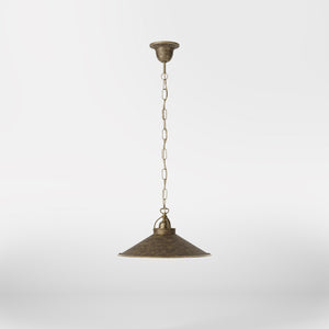Industrial brass pendant light with adjustable chain and 35 cm lampshade by Ghidini 1849 - Finish: OAS Antique Brass