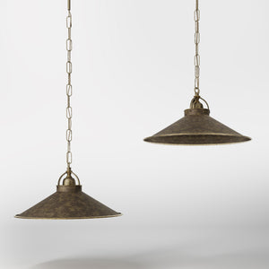 Industrial brass pendant light with adjustable chain and 35 cm lampshade by Ghidini 1849 - Finish: OAS Antique Brass