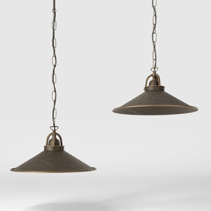 Industrial brass pendant light with adjustable chain and 35 cm lampshade by Ghidini 1849 - Finish: OBM Bronze Satin Matt Brass