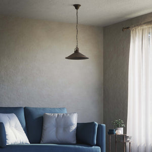 Industrial brass pendant light with adjustable chain and 35 cm lampshade by Ghidini 1849 - Finish: OBM Bronze Satin Matt Brass