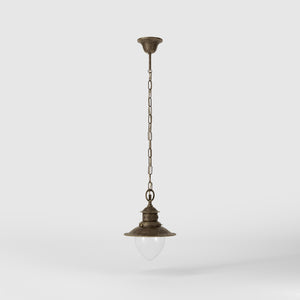 Brass pendant lamp with adjustable chain and glass diffuser, Italian design inspired by historic pier lanterns by Ghidini 1849 - Finish: OAS Antique Brass