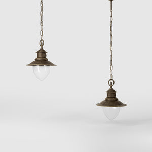 Brass pendant lamp with adjustable chain and glass diffuser, Italian design inspired by historic pier lanterns by Ghidini 1849 - Finish: OAS Antique Brass