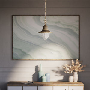 Brass pendant lamp with adjustable chain and glass diffuser, Italian design inspired by historic pier lanterns by Ghidini 1849 - Finish: OAS Antique Brass