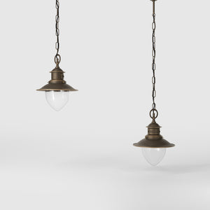 Brass pendant lamp with adjustable chain and glass diffuser, Italian design inspired by historic pier lanterns by Ghidini 1849 - Finish: OBM Bronze Satin Matt Brass