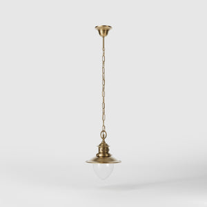 Brass pendant lamp with adjustable chain and glass diffuser, Italian design inspired by historic pier lanterns by Ghidini 1849 - Finish: OBS Bronze Satin Brass