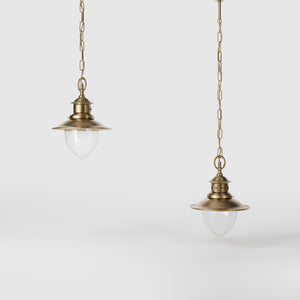 Brass pendant lamp with adjustable chain and glass diffuser, Italian design inspired by historic pier lanterns by Ghidini 1849 - Finish: OBS Bronze Satin Brass