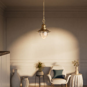 Brass pendant lamp with adjustable chain and glass diffuser, Italian design inspired by historic pier lanterns by Ghidini 1849 - Finish: OBS Bronze Satin Brass