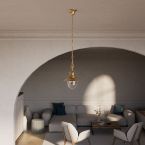 Brass pendant lamp with adjustable chain and glass diffuser, Italian design inspired by historic pier lanterns by Ghidini 1849 - Finish: OBS Bronze Satin Brass