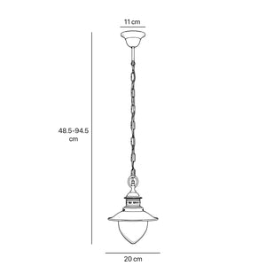 Brass pendant lamp with adjustable chain and glass diffuser, Italian design inspired by historic pier lanterns by Ghidini 1849