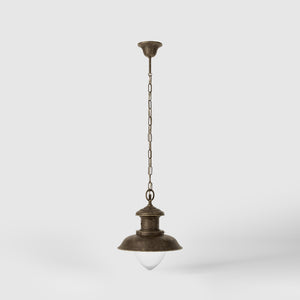 Nautical style pendant lamp in brass and transparent glass, design inspired by maritime lanterns, Al Mare collection Ghidini 1849 - Finish: OAS Antique Brass