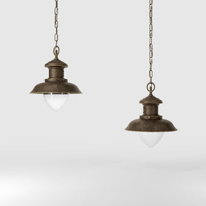Nautical style pendant lamp in brass and transparent glass, design inspired by maritime lanterns, Al Mare collection Ghidini 1849 - Finish: OAS Antique Brass