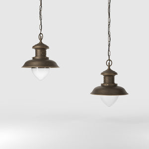 Nautical style pendant lamp in brass and transparent glass, design inspired by maritime lanterns, Al Mare collection Ghidini 1849 - Finish: OBM Bronze Satin Matt Brass