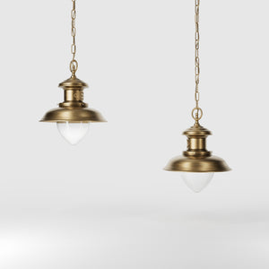 Nautical style pendant lamp in brass and transparent glass, design inspired by maritime lanterns, Al Mare collection Ghidini 1849 - Finish: OBS Bronze Satin Brass