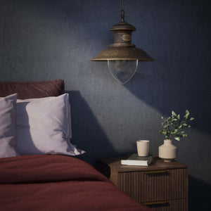 Outdoor pendant lamp in brass with teardrop-shaped glass shade. Nautical design and adjustable chain. Ideal for porches and gardens by Ghidini 1849 - Finish: OAS Antique Brass