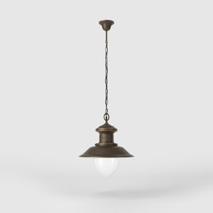 Outdoor pendant lamp in brass with teardrop-shaped glass shade. Nautical design and adjustable chain. Ideal for porches and gardens by Ghidini 1849 - Finish: OBM Bronze Satin Matt Brass