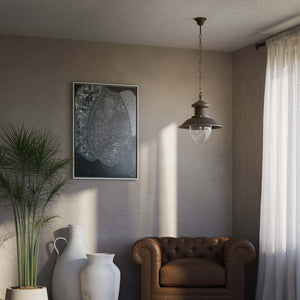 Outdoor pendant lamp in brass with teardrop-shaped glass shade. Nautical design and adjustable chain. Ideal for porches and gardens by Ghidini 1849 - Finish: OBM Bronze Satin Matt Brass