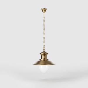 Outdoor pendant lamp in brass with teardrop-shaped glass shade. Nautical design and adjustable chain. Ideal for porches and gardens by Ghidini 1849 - Finish: OBS Bronze Satin Brass