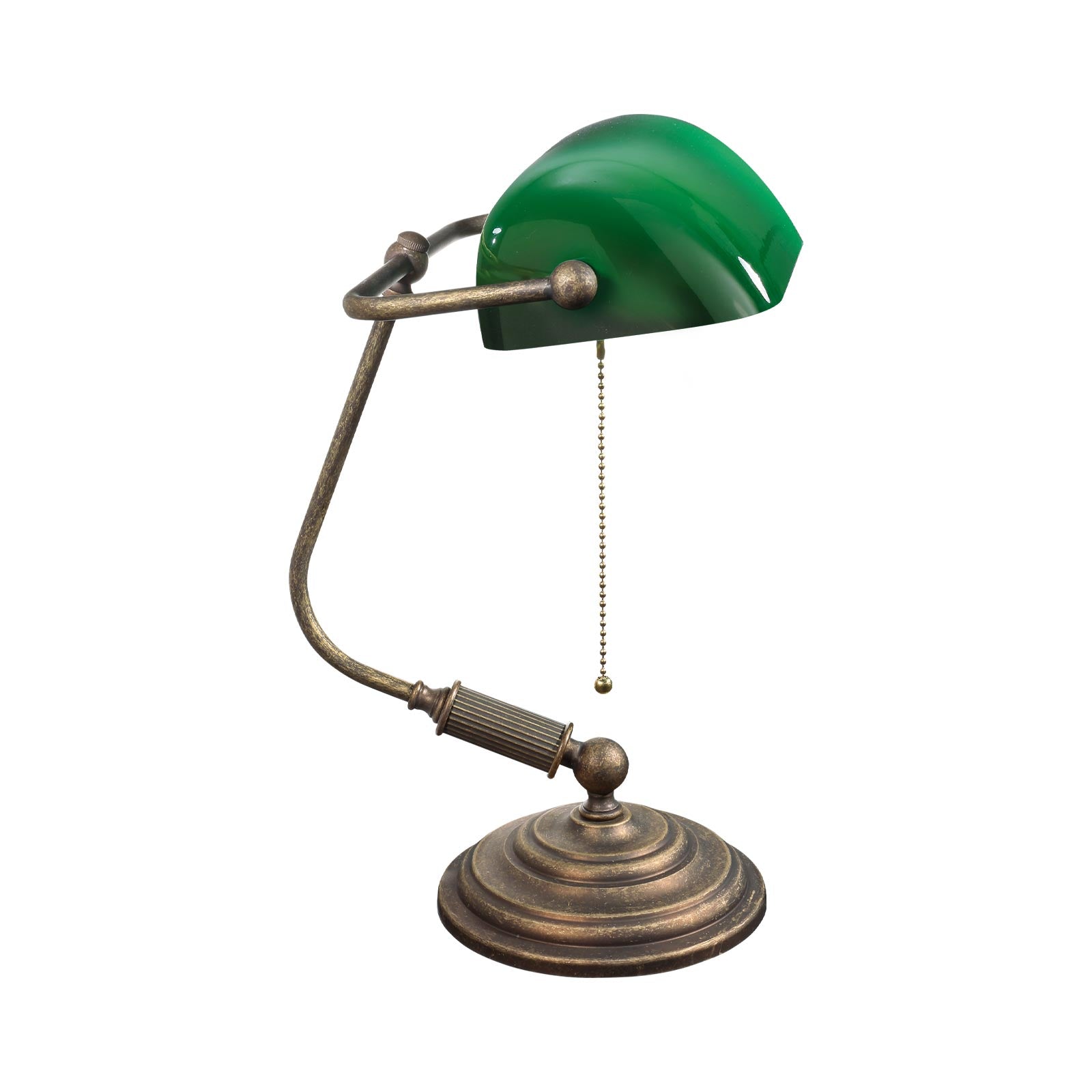 Brass Desk top Bankers Lamp with green glass, English Decorations
