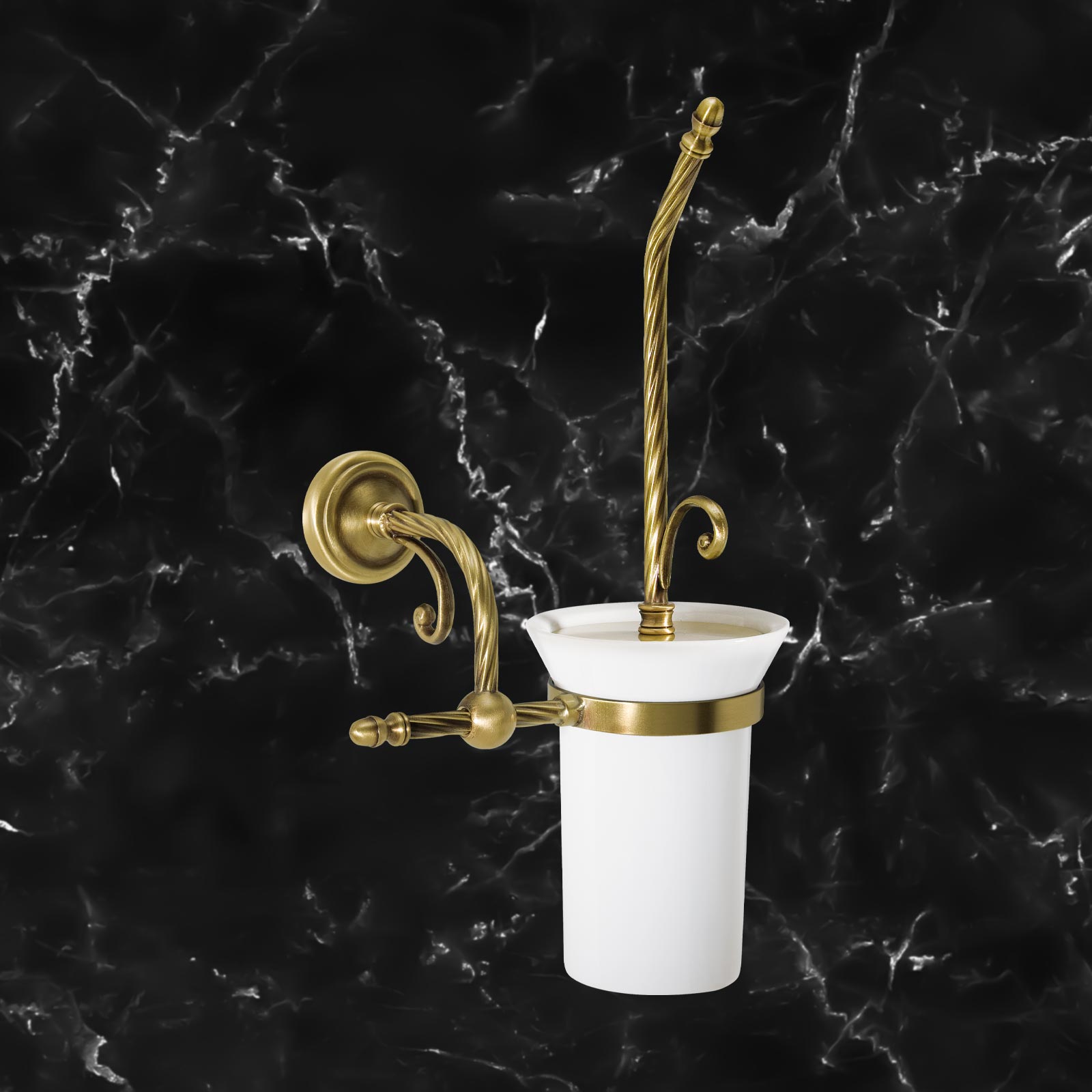 Antique Brass Toilet Brush Holder Ceramic Impero by Ghidini 1849