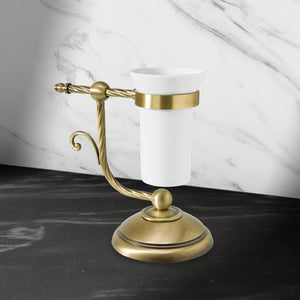 Antique Brass Toothbrush Holder Table Ceramic Impero by Ghidini 1849