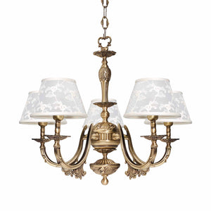 Art Nouveau Pendant Lamp Brass White Cloth Shades by Ghidini 1849