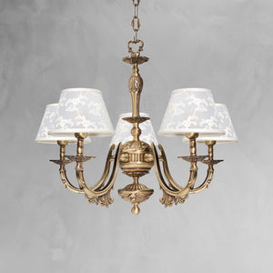 Art Nouveau Pendant Lamp Brass White Cloth Shades by Ghidini 1849