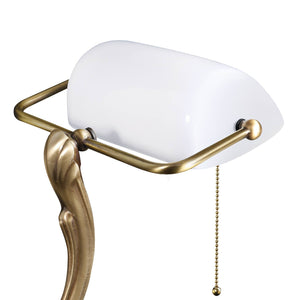 Bankers Lamp White Shade Satin Brass Decorated by Ghidini 1849